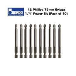 Bordo 75mm #2 Phillips Grippa 1/4" Power Bit 5400-PH2GX75 (Pack of 10)