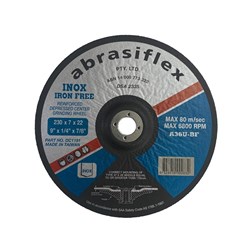 Abrasiflex DC1191 Depressed Centre Metal Grinding Wheels - Iron Free 230 x 7 x 22 A36U  I/F