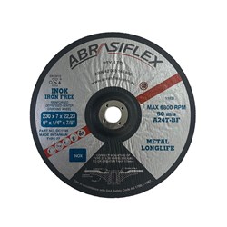 Abrasiflex DC1195 Depressed Centre Metal Grinding Wheels - Iron Free 230 x 7 x 22 A24T  I/F