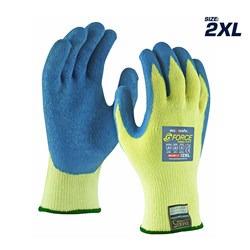G-FORCE GRIPPA CUT RESISTANT LEVEL F, BLUE LATEX COATED GLOVE - XXLARGE