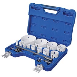 HOLEMAKER UN108-160 COBALT HOLESAW SET, PLUMBERS SET, 16,19,22,25,30,35,44,51,57,73,92,114MM PLUS ARBORS