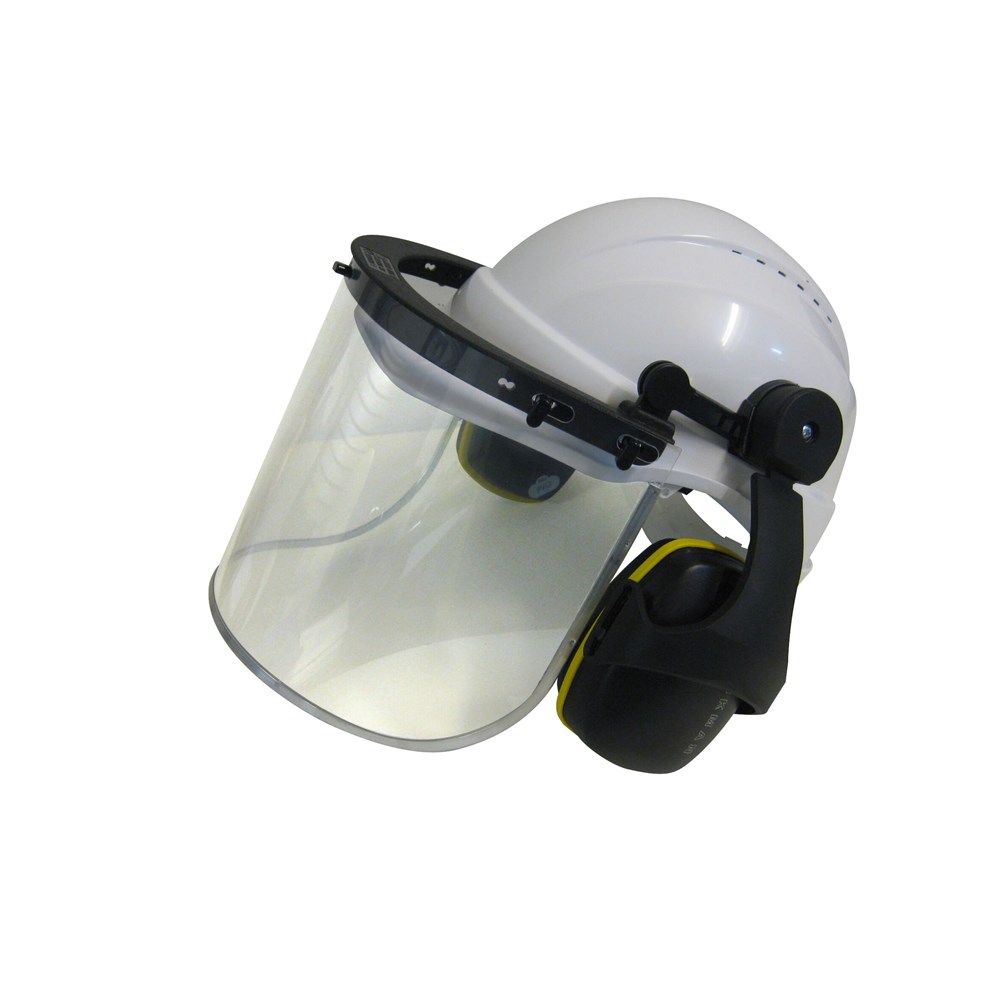 VENTED HARD HAT WITH CLEA R VISOR AND ROCKMAN EARMUFFS - AusTech