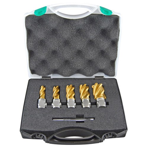 Holemaker ATSET-A Gold Series HSS Annular Cutter 5 Piece Set METRIC SHORT 14, 16, 18, 20,22mm & PIN