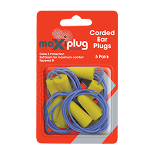 MAXISAFE CORDED EARPLUGS CLASS 5 BLISTER PACK OF 5 PAIRS