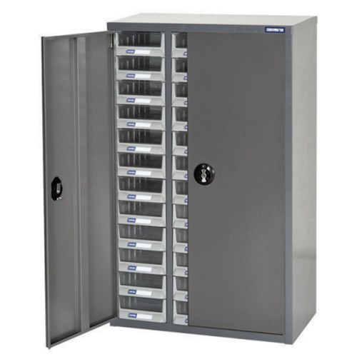 TRADEMASTER PARTS CABINET WITH LOCKABLE DOORS (METAL A5 SERIES) - 36 DRAWERS