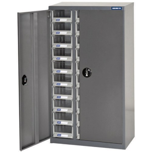 TRADEMASTER PARTS CABINET WITH LOCKABLE DOORS (METAL A6 SERIES) - 30 DRAWERS