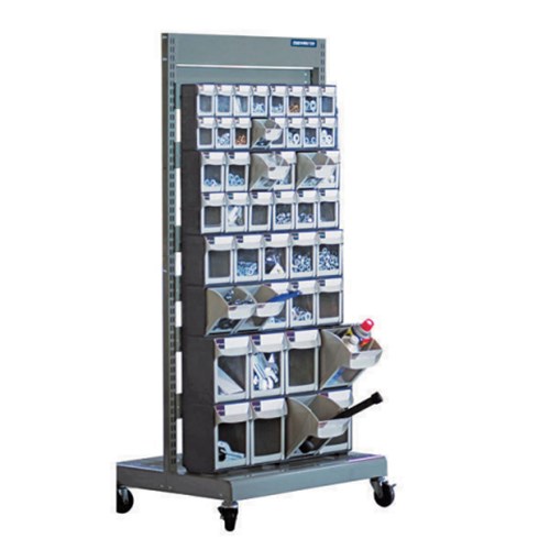 MOBILE FLIP OUT BINS DISPLAY STAND (COMPLETE)