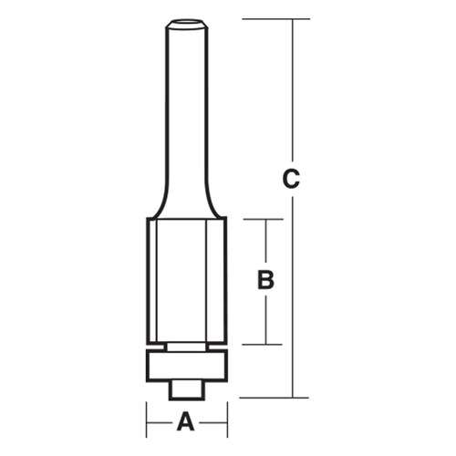 DIAMOND (PCD) TIPPED FLUSH TRIMMING BIT 12.7mm X 15.9mm X 71.4mm