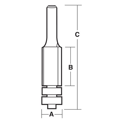 DOUBLE BEARING - FLUSH TRIMMING BIT - CARBIDE TIPPED 9.5mm X 12.7mm X 54.5mm