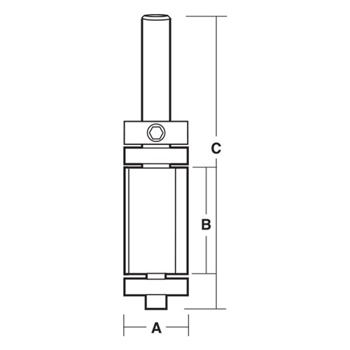 FLUSH TRIM BIT - DUAL BEARING - CARBIDE TIPPED 12.7mm X 25.4mm X 69.9mm