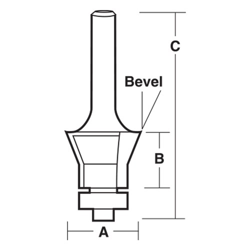 COMBINATION FLUSH & BEVEL TRIMMING BIT - CARBIDE TIPPED 19mm X 14.7mm X 55mm 