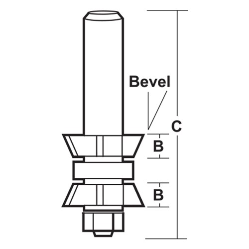 DOUBLE FLUSH AND BEVEL TRIMMING BIT - CARBIDE TIPPED 45° X 6.35mm X 76mm