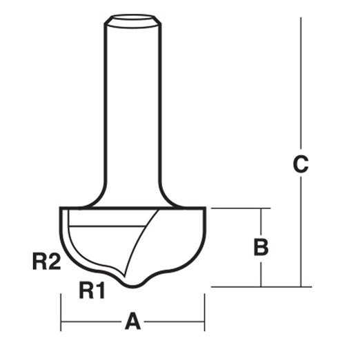 ROUNDED BOTTOM OGEE BIT - CARBIDE TIPPED 25.4mm X 15.1mm X 60.7mm X 7.9mm X 4.8mm