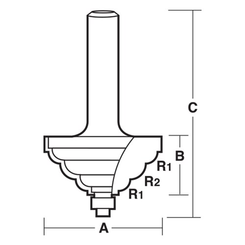 TRIPLE COVE BIT - CARBIDE TIPPED 47mm X 25.4mm X 82mm X 4.8mm X 6.35mm