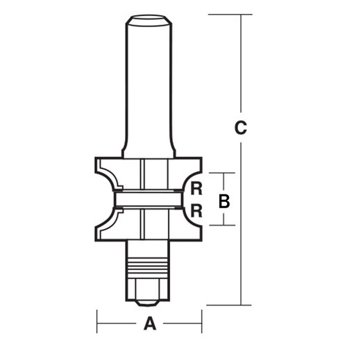 DOUBLE EDGE RADIUS BIT - CARBIDE TIPPED 38mm X (25-39mm) X 97.8mm X 8mm