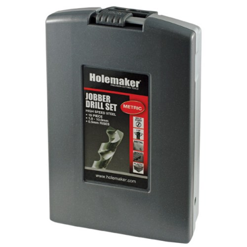 HOLEMAKER JOBBER DRILL SET IN ABS CASE - 118 DEGREE SPLIT POINT - 19 PIECE, 1.0 - 10.0MM X 0.5MM