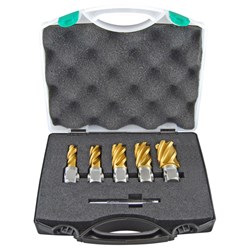 Holemaker ATSET-A Gold Series HSS Annular Cutter 5 Piece Set METRIC SHORT 14, 16, 18, 20,22mm & PIN