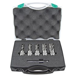 Holemaker ASSET-A Silver Series HSS Annular Cutter 5 Piece Set METRIC SHORT 14, 16, 18, 20,22mm & PIN