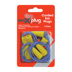 MAXISAFE CORDED EARPLUGS CLASS 5 BLISTER PACK OF 5 PAIRS