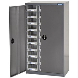 TRADEMASTER PARTS CABINET WITH LOCKABLE DOORS (METAL A6 SERIES) - 30 DRAWERS