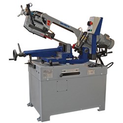 TRADEMASTER BANDSAW, 250MM CAP, SWIVEL HEAD, DUAL MITRE, 2 SPEED 415V 3PH, HYD DOWN FEED
