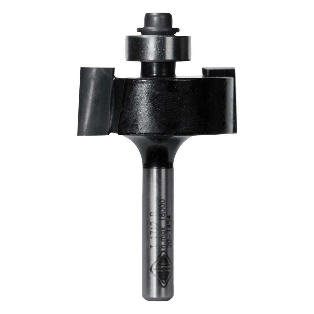 Bearing-guided rebating router bit for cutting an edge rebate