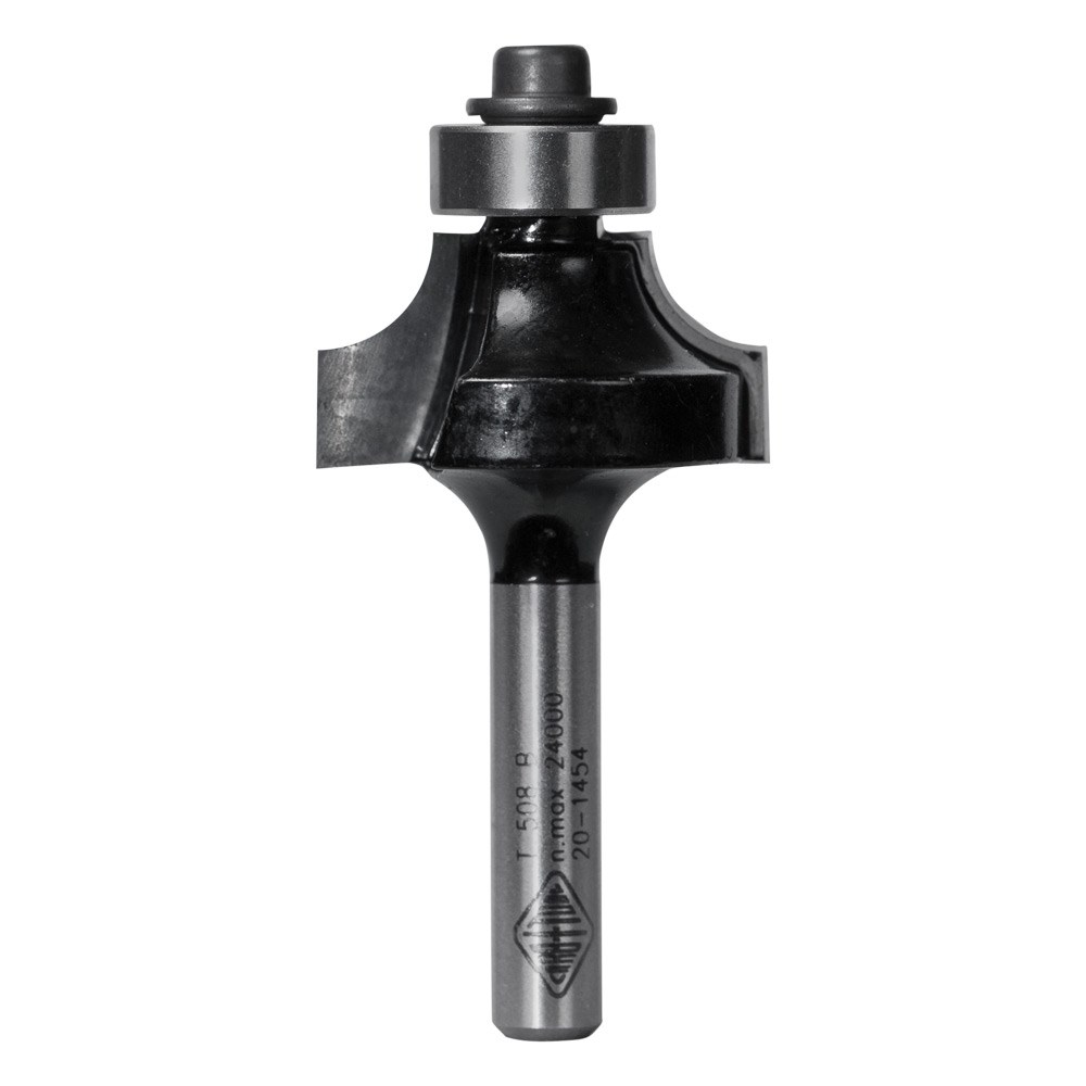 Bearing-guided rounding-over router bit for profiling an edge
