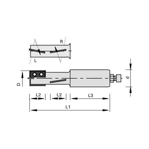 LEUCO SHANK-TYPE CUTTERS WITH HW TURNOVER KNIVES - Z=2+2, SENSE OF ROTATION L+R Ã?20X28X