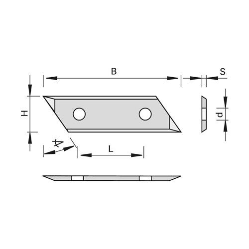 LEUCO TURNOVER KNIVES HW WITH 2 CUTTING EDGES, EDGE BEVEL FOR SCRIBING CUTTERHEADS 50X12