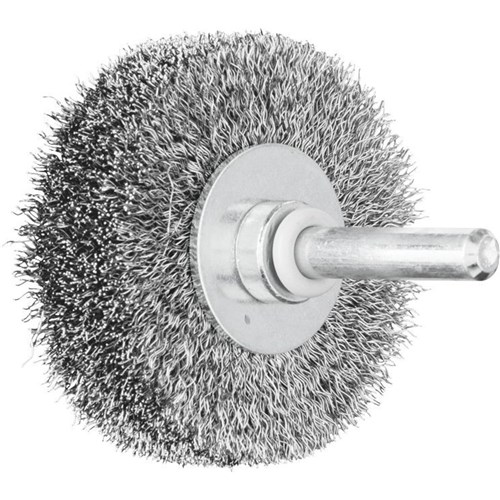 Shaft Mounted Wheel Brushes RBU - Crimped STEEL Wire - 6mm Shaft - Various Sizes