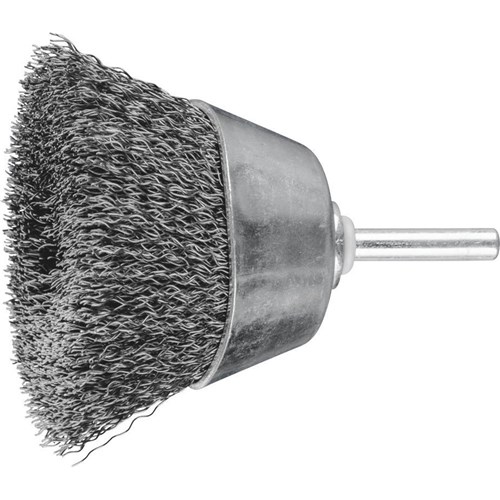 Shaft Mounted Cup Brushes TBU - Crimped STEEL Wire - 6mm Shaft - Various Sizes