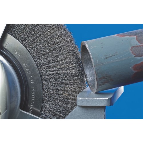 Wheel Brushes with Arbor Hole  RBU - Crimped STEEL Wire - Suits Bench & Straight Grinders