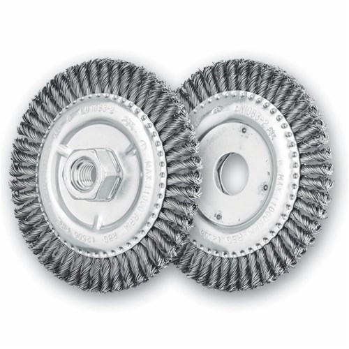 Pipeliner Wheel Brushes with Arbor / Threaded Hole  RBG - Twist Knot STEEL Wire