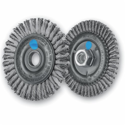 Pipeliner Wheel Brushes with Arbor / Threaded Hole  RBG - Twist Knot INOX Wire