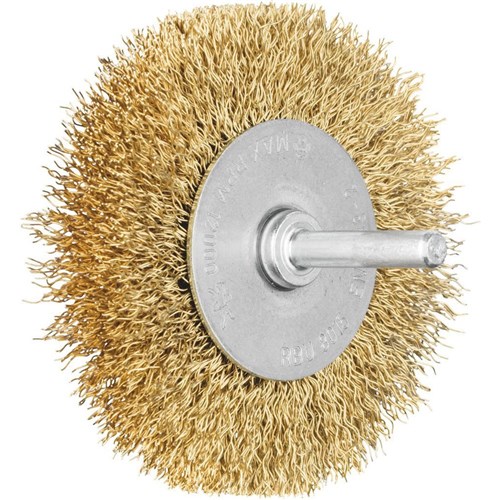 Shaft Mounted Wheel Brushes - Brass Wire (MES) Crimped - 6mm Shaft RBU 8015/6 MES 0.30
