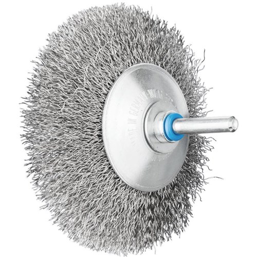 Shaft Mounted Wheel Brush - Bevel Crimped Wire - 6mm Shaft  KBU 9510/6 INOX 0.30 SG