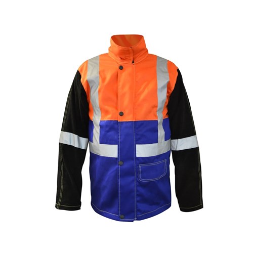ARCGUARD HI-VIS FIRE RETARDANT WELDING JACKET WITH LEATHER SLEEVES