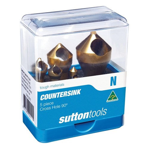 SUTTON DEBURRING C'SINK C102 SC1T SET 5PCE CROSS HOLE HSS TIN 90DEG