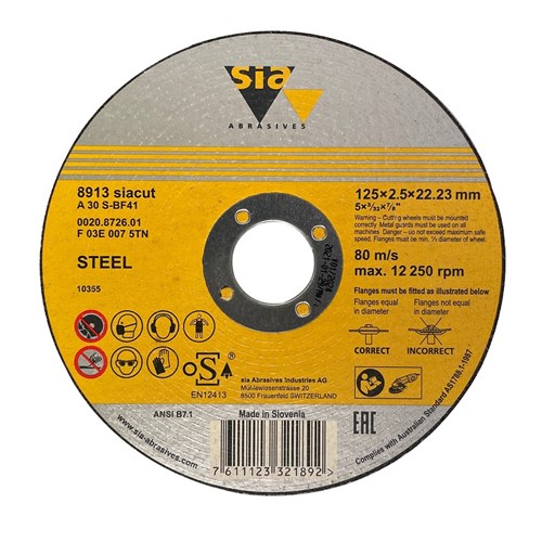 Abrasiflex CO074 Sia siacut Metal Cutting Wheels 125x 2.5 x 22 A24/30S I/F