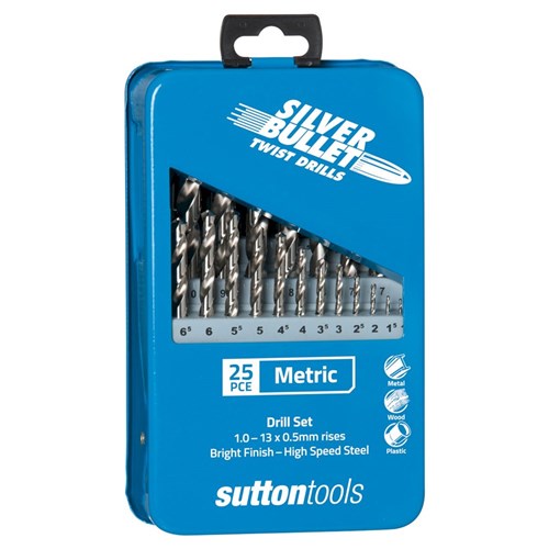 SUTTON DRILL D101 MTLSM3 JOBBER HSS SILV BULLET SET 1-13MM 25PC