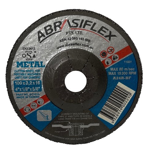 Abrasiflex DC1010 Depressed Centre Metal Cutting Wheels 100 x 3.2 x 16 A24R