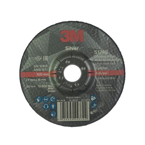 3M DC1039 Silver Depressed Centre Metal Grinding Wheels - Iron Free 100 x 6 x 16 A36P I/F