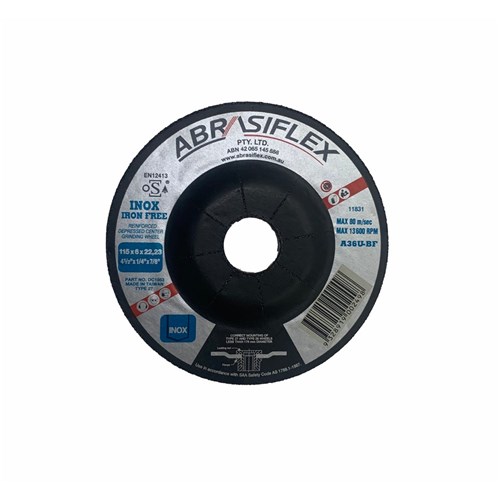 Abrasiflex DC1053 Depressed Centre Metal Grinding Wheels - Iron Free 115 x 6 x 22 A36U  I/F