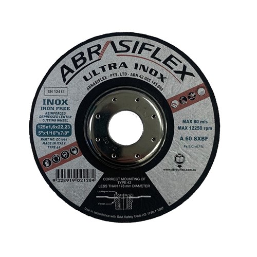 Abrasiflex DC1061 Depressed Centre Metal Cutting Wheels - Iron Free 125 x 1.6 x 22 A60SX Ultra I/F