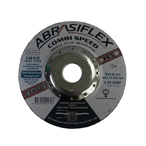 Abrasiflex DC1062 Depressed Centre Metal Cutting / Grinding Combination Wheels - Iron Free 125 x 2 x 22 A60SX I/F