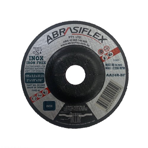 Abrasiflex DC1063 Depressed Centre Metal Cutting Wheels - Iron Free 125 x 3.2 x 22 A24R  I/F