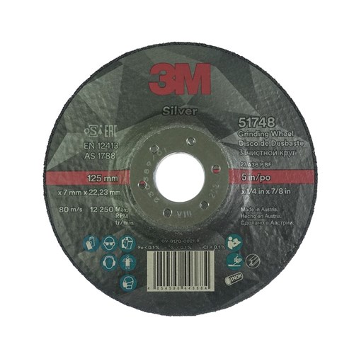 3M DC1079 Silver Depressed Centre Metal Grinding Wheels - Iron Free 125 x 6 x 22 A36P I/F