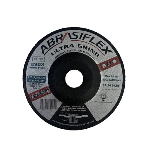 Abrasiflex DC1087 Depressed Centre Metal Grinding Wheels - Iron Free 125 x 7 x 22 ZA24SX Ultra I/F