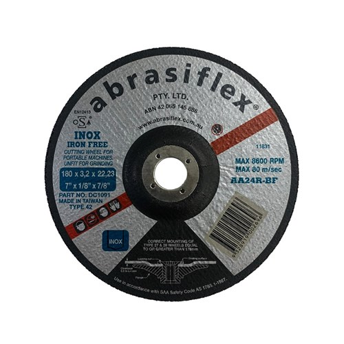 Abrasiflex DC1091 Depressed Centre Metal Cutting Wheels - Iron Free 180 x 3.2 x 22 A24R  I/F