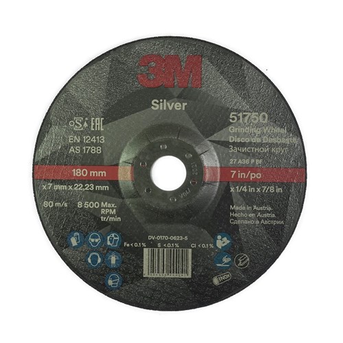 3M DC1133 Silver Depressed Centre Metal Grinding Wheels - Iron Free 180 x 7 x 22 A36P I/F